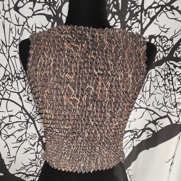 Y2K Green Earthy Stretchy Sleeveless Crop Top Popcorn Shirt - Picture 3 of 5